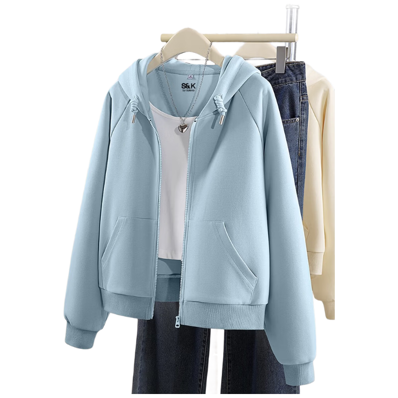 Baleno S&K Raglan Sleeve Short Hooded Cardigan Sweatshirt for Women, New Spring And Autumn 2026 Style, Petite Fashion Casual Jacket