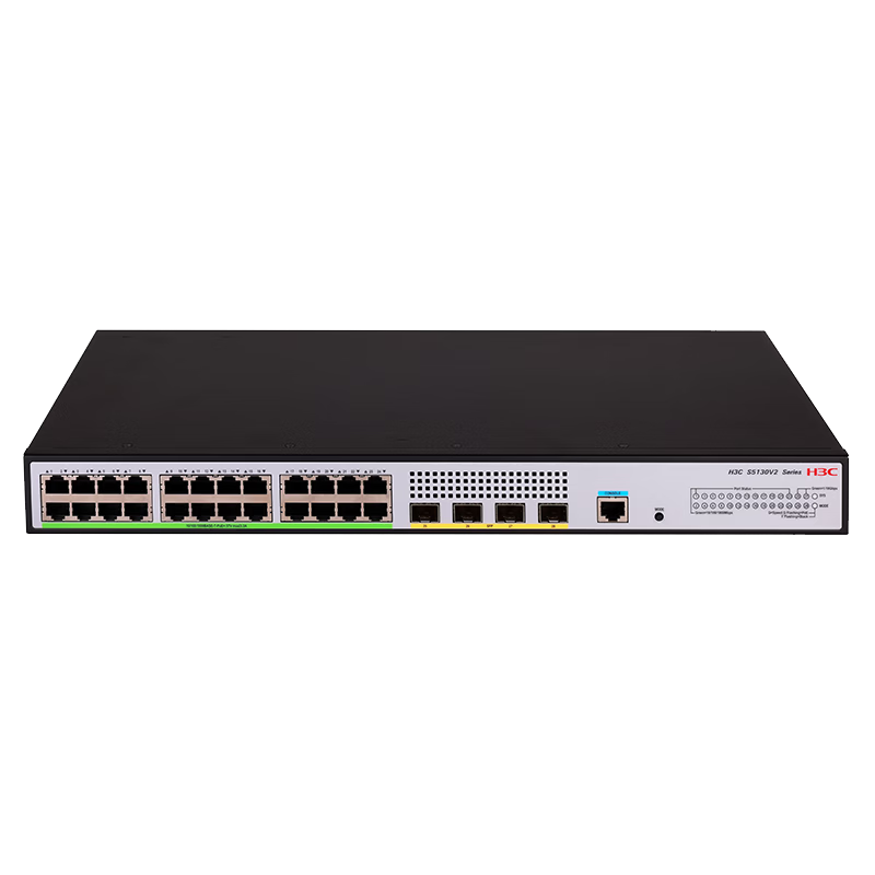 H3C S5130V2-28P 24 Gigabit Ethernet Ports + 4 Fiber Optic Ports, Full Gigabit Three-Layer Managed POE Enterprise-Grade Network Switch, PoE Powered 375W/IPv6/Stackable