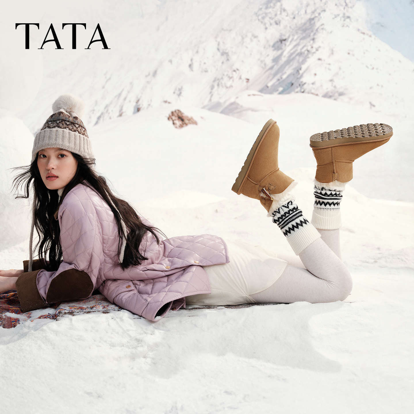 TATA 2025 Winter Fashion Simple Women's Snow Boots Yellow Brown (Mauritius) Size 38