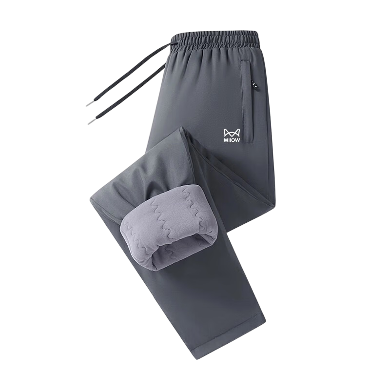 MiiOW Men's Winter Cotton Pants Lamb Fleece Casual Thickened Sports Pants Black Flat Mouth 4XL