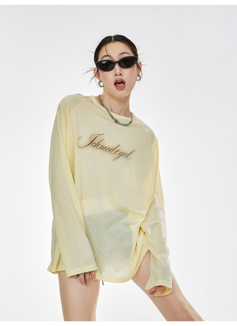 ICH MODE American Style Physical Sunscreen Cooling Loose Long Sleeve T-Shirt Lightweight Lazy Style White S 20