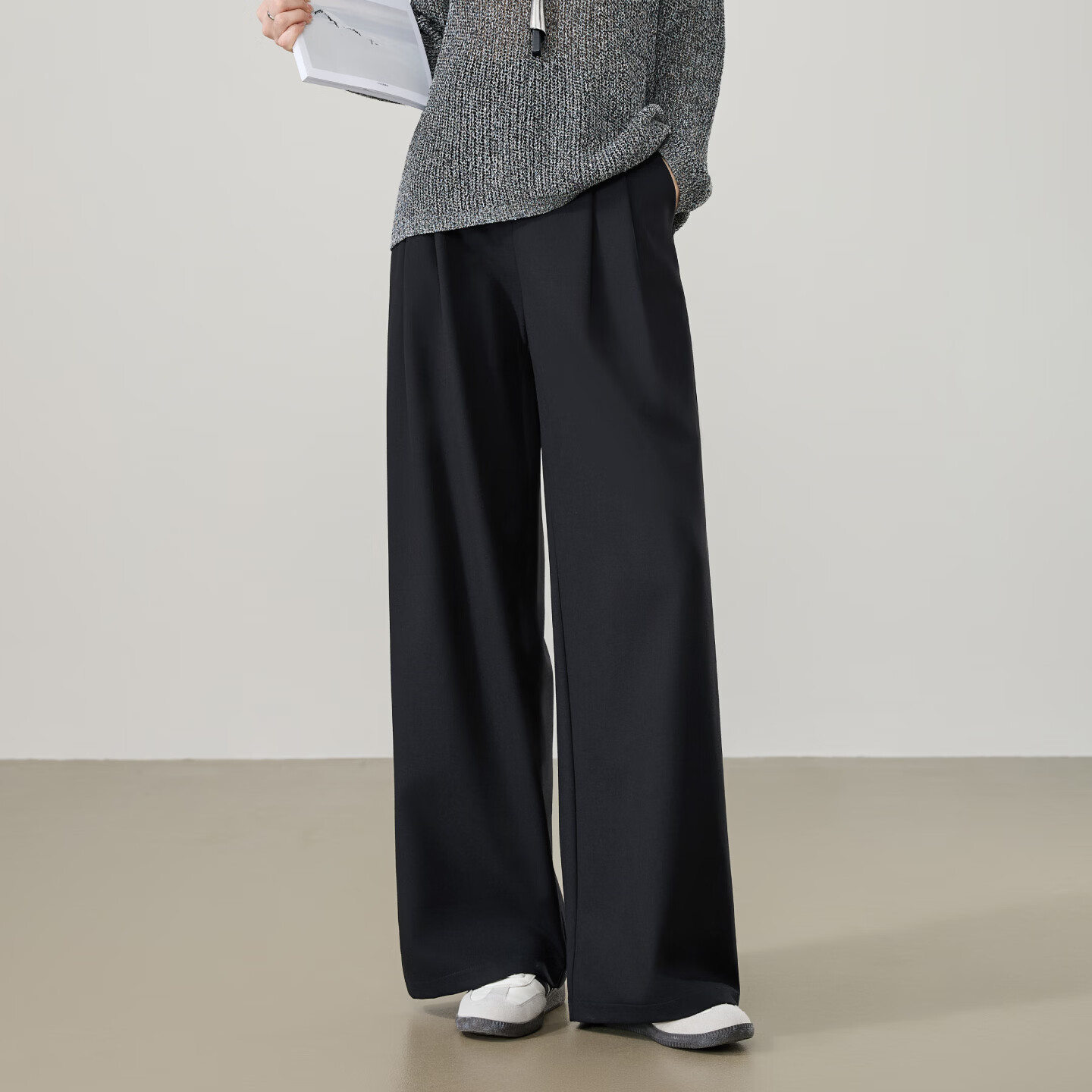 ESE-Y Lyocell Acetate Wide-Leg Suit Pants for Women Spring 2026 New High-Intelligence Commuter Wide Straight Pants Black Size 26