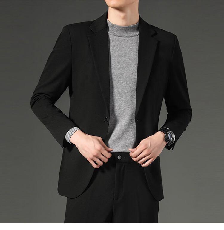RED DRAGONFLY Men's Autumn Winter Slim Fit Business Formal Suit Two-Piece Black Blazer 2XL 17