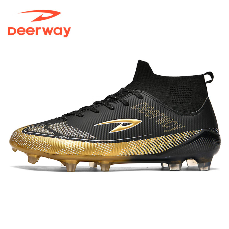 DEERWAY Youth Soccer Shoes AG Studs Grass Field Non-Slip Durable Training Match Shoes Obsidian Gold AG Studs Size 39