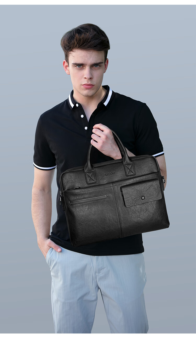 COW Men's Handbag Business Briefcase Laptop Bag Fashion Trendy Shoulder Crossbody Bag C-6669 Black 13