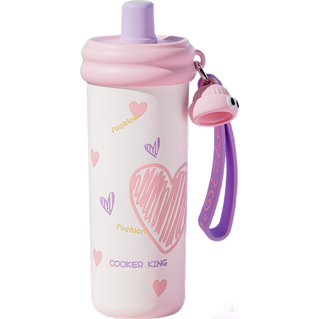 COOKER KING Insulated Mug, 316 Stainless Steel, Stylish Design for Women And Children, Cold-Keeping Straw Water Bottle, 600ml (Aixin Miji)