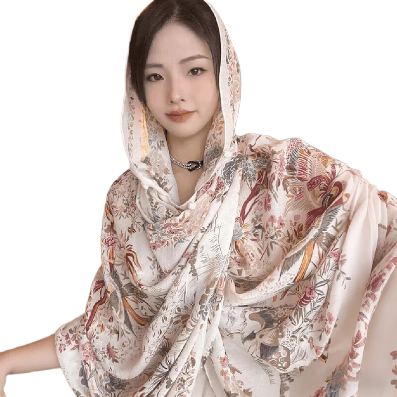 Jian Cai Premium Printed Silk Scarf for Women 2026 New Shawl Travel Sun Protection Gauze Scarf Ethnic Style Frog Button Wrap Beach Outerwear
