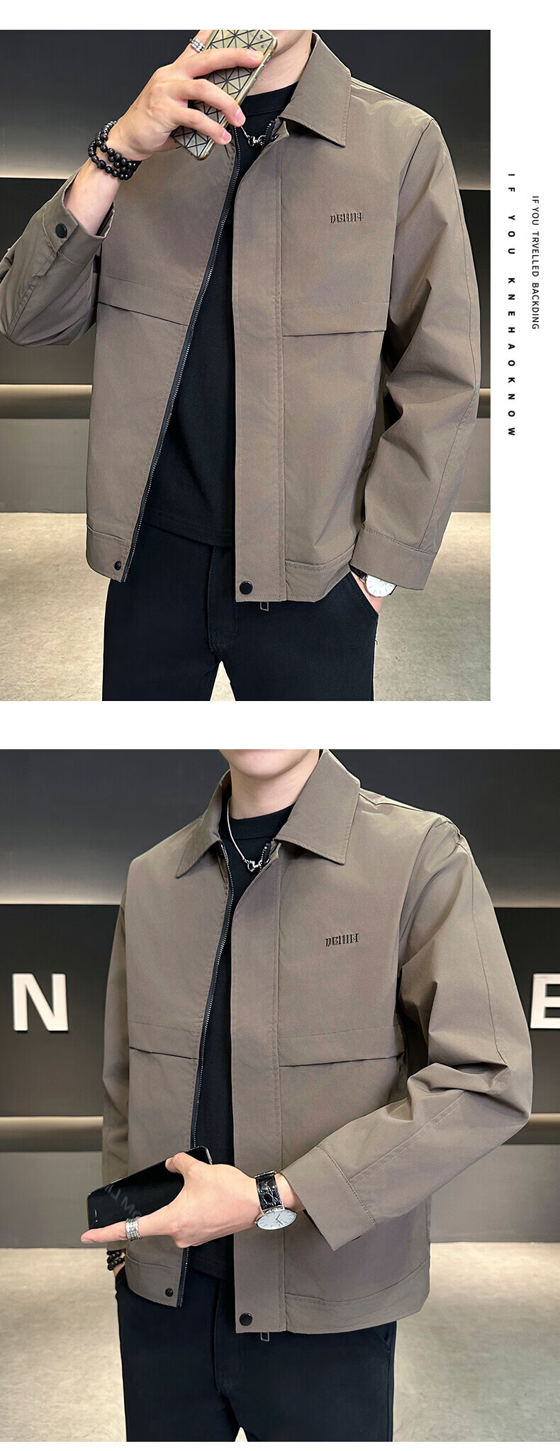 PLAYBOY Men's Spring Autumn Jacket Casual Outdoor Windproof Lapel Coat Black L 14