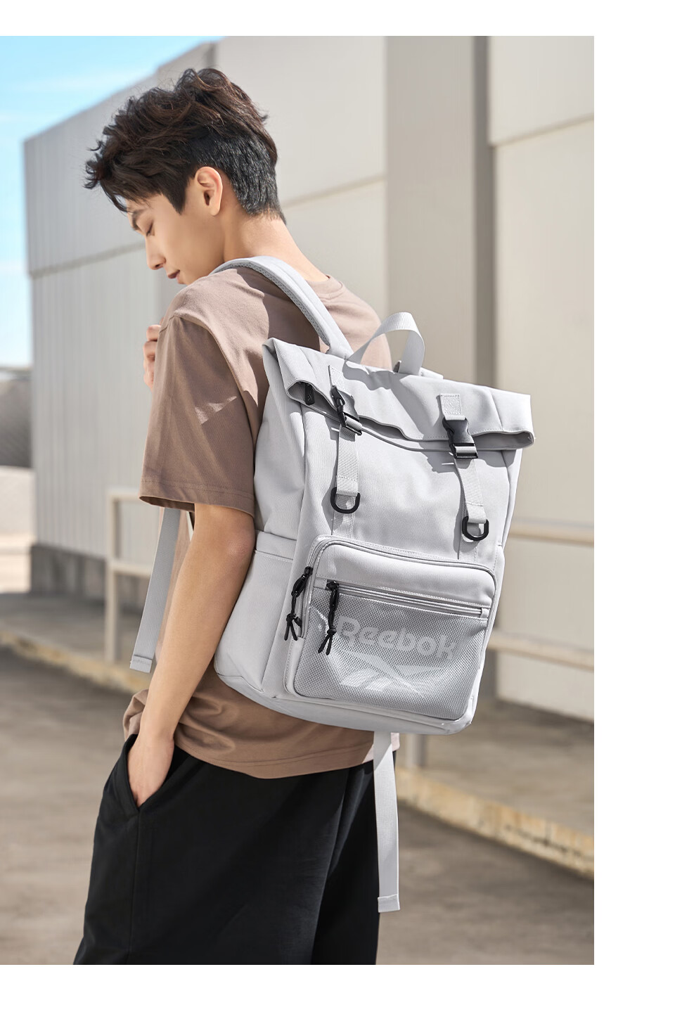 Reebok Men's Large Capacity Sports Backpack 2026 New Expandable High School College Student Bag Women Obsidian Black 11