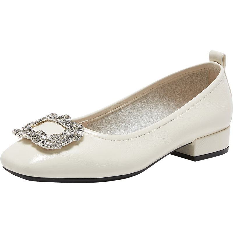 Basto 26 Spring Fashion Shiny Rhinestone Commuting Low-Cut Square Toe Women's Flats R6162AQ6 Beige 37