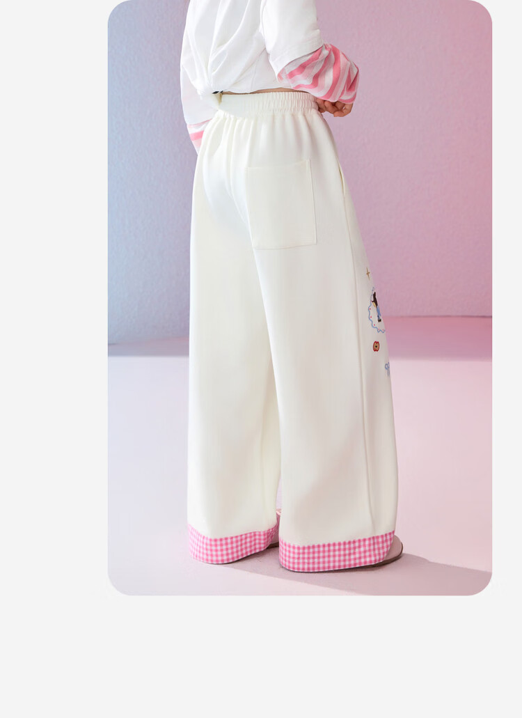 ASK JUNIOR Kids Pants 2026 Spring Straight-Leg Trousers for Girls Plaid Color-Block Casual Pants Apricot 9