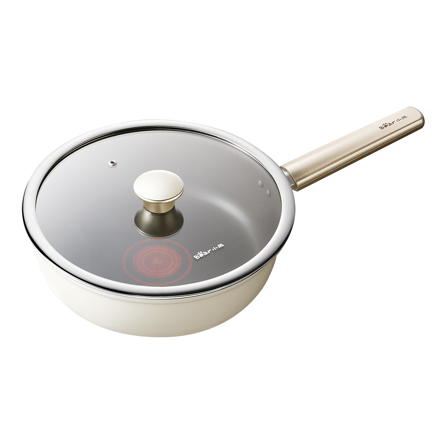 Bear Frying Pan Skillet Wok with Titanium Non-Stick Coating, 26cm Deep Frying Pan Steak Pan Compatible with Induction Cooker