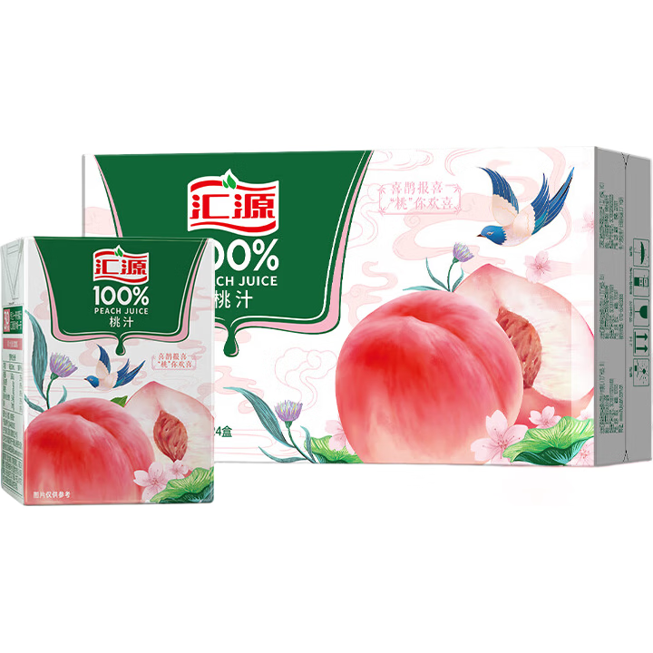 汇源100%桃汁整箱果汁健康饮料200ml*24盒节日送礼宴请