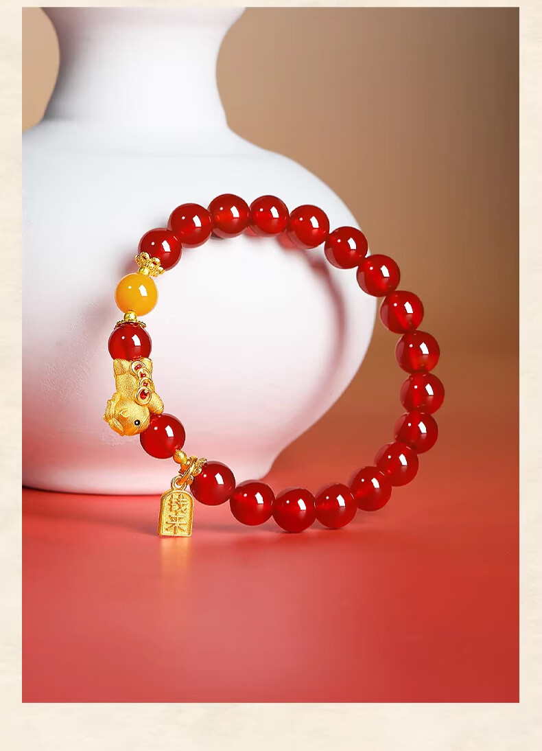 Chow Tai Fook Natural Red Agate Bracelet for Women Wealth Bracelet Zodiac Year Birthday Gift for Girlfriend 17