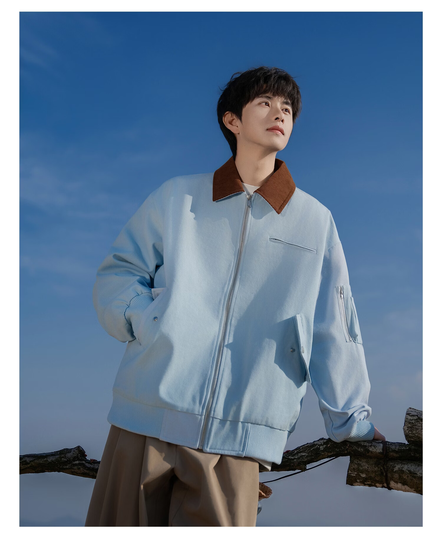Foss Phil Vintage Lapel Jacket Men Spring Autumn New Trendy Loose Casual Workwear Coat DQC8533 Apricot White XL 7
