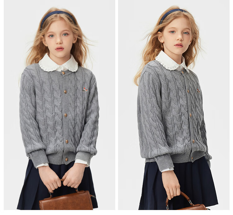 Navigare Girls' Sweater New Spring Children's Cardigan Versatile Twist Knit Deep Blue 130 17