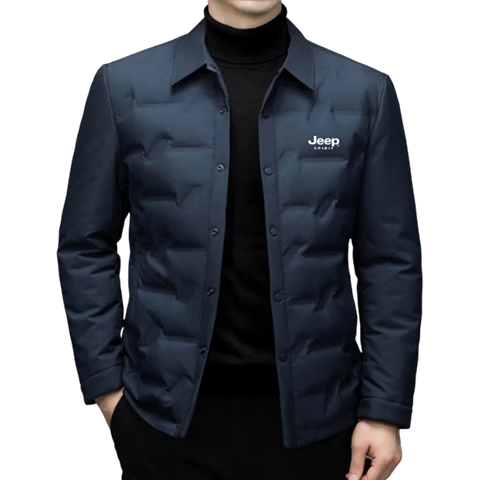 JEEP SPIRIT Men's Autumn Winter Business Casual Lapel Lightweight Warm Loose Down Jacket Black 2XL