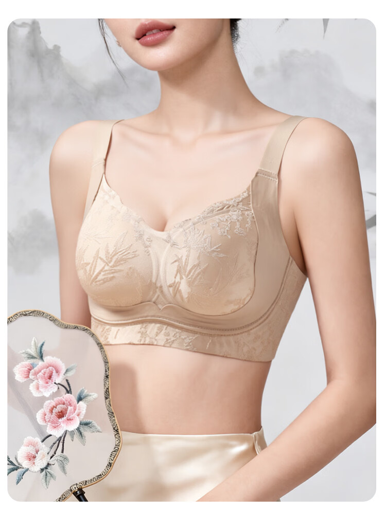Tingmei 26 Years Jacquard Uplift Anti-Sagging Bra for Women, Lift and Gather, Side Support, Semi-Fixed Cotton Cup, Wireless Bra 16