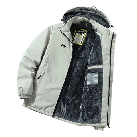 JEEP SPIRIT Jeep Cotton Jacket Autumn Winter Fleece Thickened Warm Outdoor Hooded Sports Coat Khaki XL