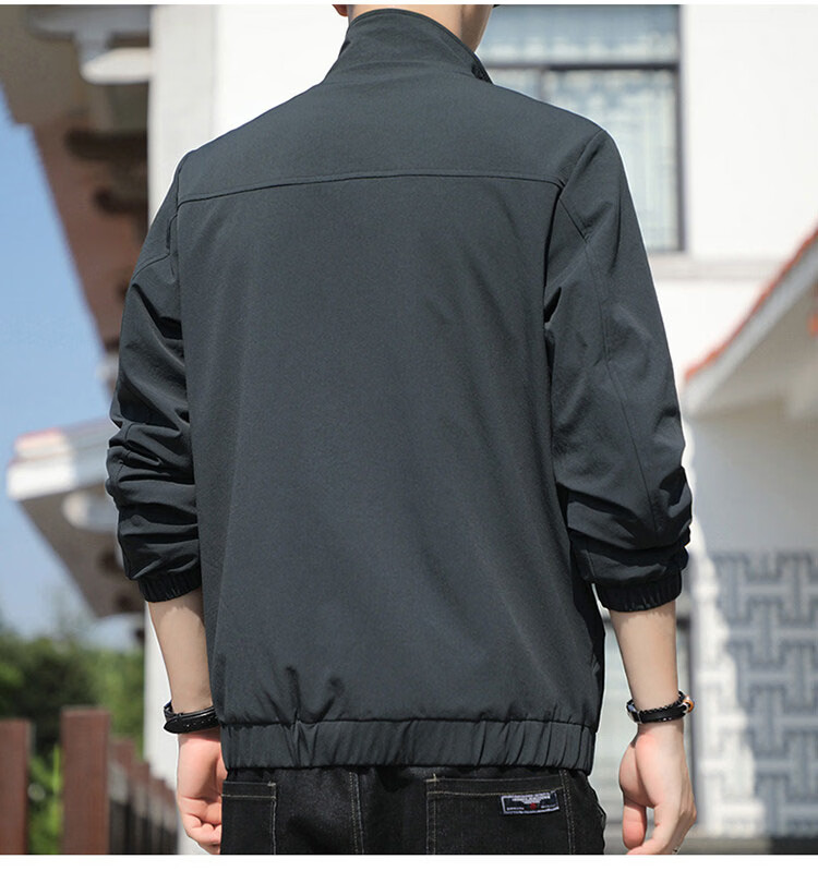 TUCANO Men's Jacket Spring Autumn Stand Collar Casual Loose Trendy Workwear Black L 5