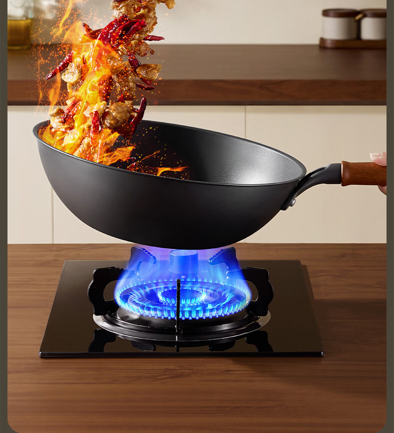 COOKER KING Wok, Rust-Resistant Titanium Iron Pan, Flat Bottom Non-Stick Wok, 32cm, Compatible with Induction Cookers, Titanium Reinforced TC28SD 3