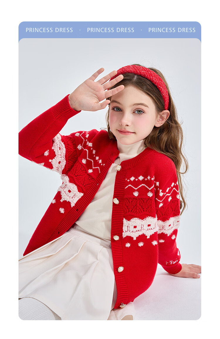 Disney Red Children's Sweater Girls Baby Autumn Winter New Knitted Cardigan Girls New Year Outfit 8
