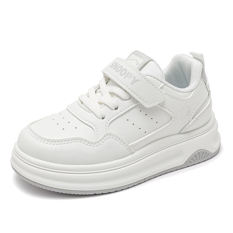 SNOOPY Kids Girls Sports Shoes Spring Autumn Children's Casual Sneakers Boys School Soft Sole White Silver 0041 Size 28