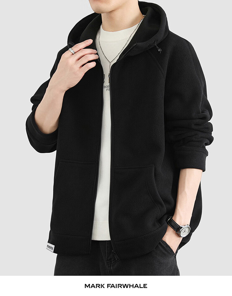 MARK FAIRWHALE Men's Winter Fleece Hooded Zip-up Sweatshirt Thick Warm Jacket Dark Gray XL 10