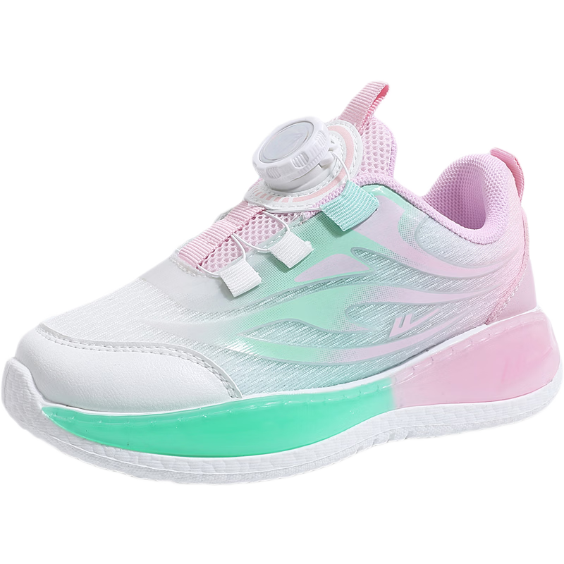 Warrior Kids Breathable Sports Shoes Boys Girls Running Shoes WZ(CL)-2018 Pink Green White Size 35