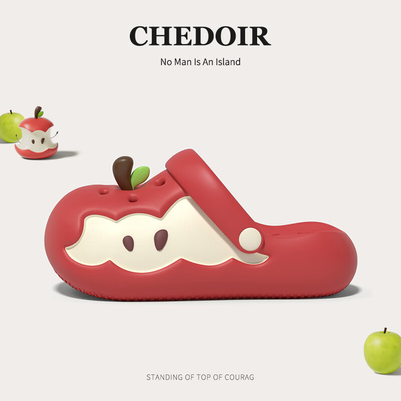 Chedoir Red Apple Women's Summer Outdoor Cute Non-Slip Breathable EVA Thick Sole Beach Open-Toe Slippers