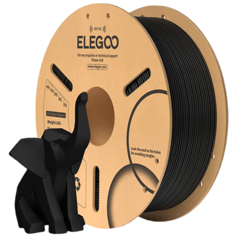 ELEGOO PLA 3D Printer Filament Black 1.75mm 1kg RFID Smart Identification High Toughness High Compatibility Universal Eco-friendly Material