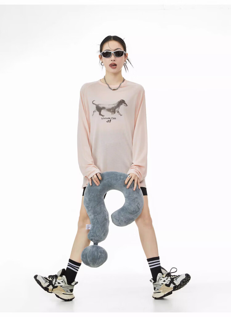 ICH MODE American-Style Physical Sun Protection Long-Sleeve T-Shirt, Thin Cool-Feeling Cover-Up for Women, Spring And Summer New Loose Top, Pink, L 34