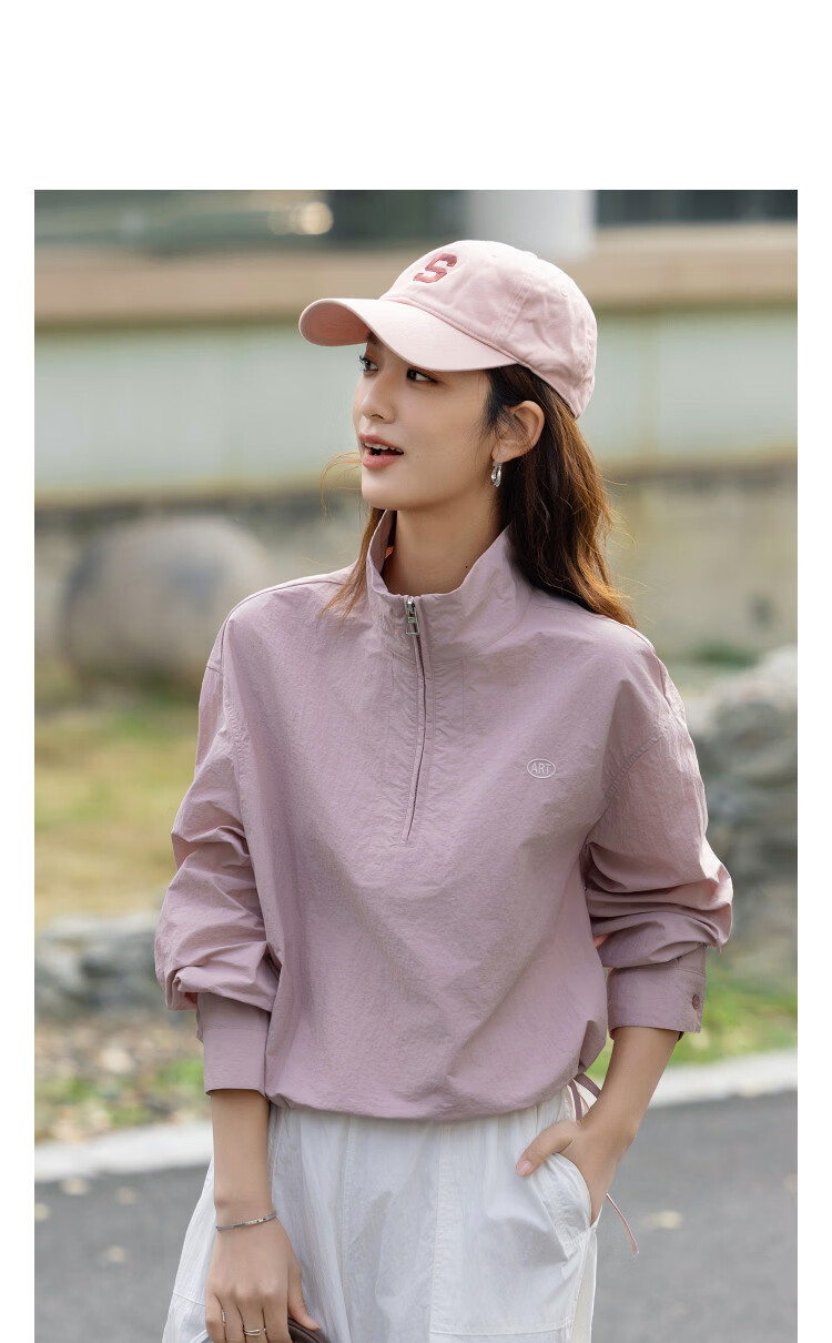 Demana [Black Technology Three-Proof] Spring Lightweight Outdoor Half-Open Collar Top Metal Zipper Loose Fit Petite Women's Sweatshirt 9