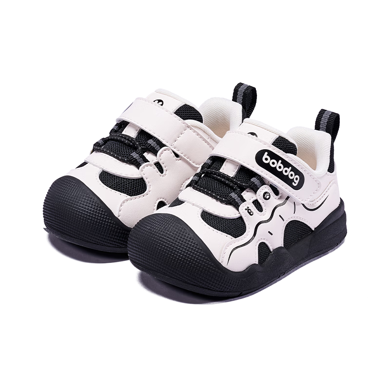 BOBDOG Toddler Baby First Walking Shoes 26 Spring New Boys Girls Closed-Toe Functional Non-Slip Infant Shoes White/Black Size 23