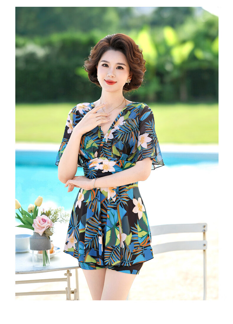 Yifu Middle-aged Women's Two-piece Swimsuit Large Chest Push-up Sexy Slimming Plus Size Tummy Control Conservative Hot Spring Vacation Swimwear 9