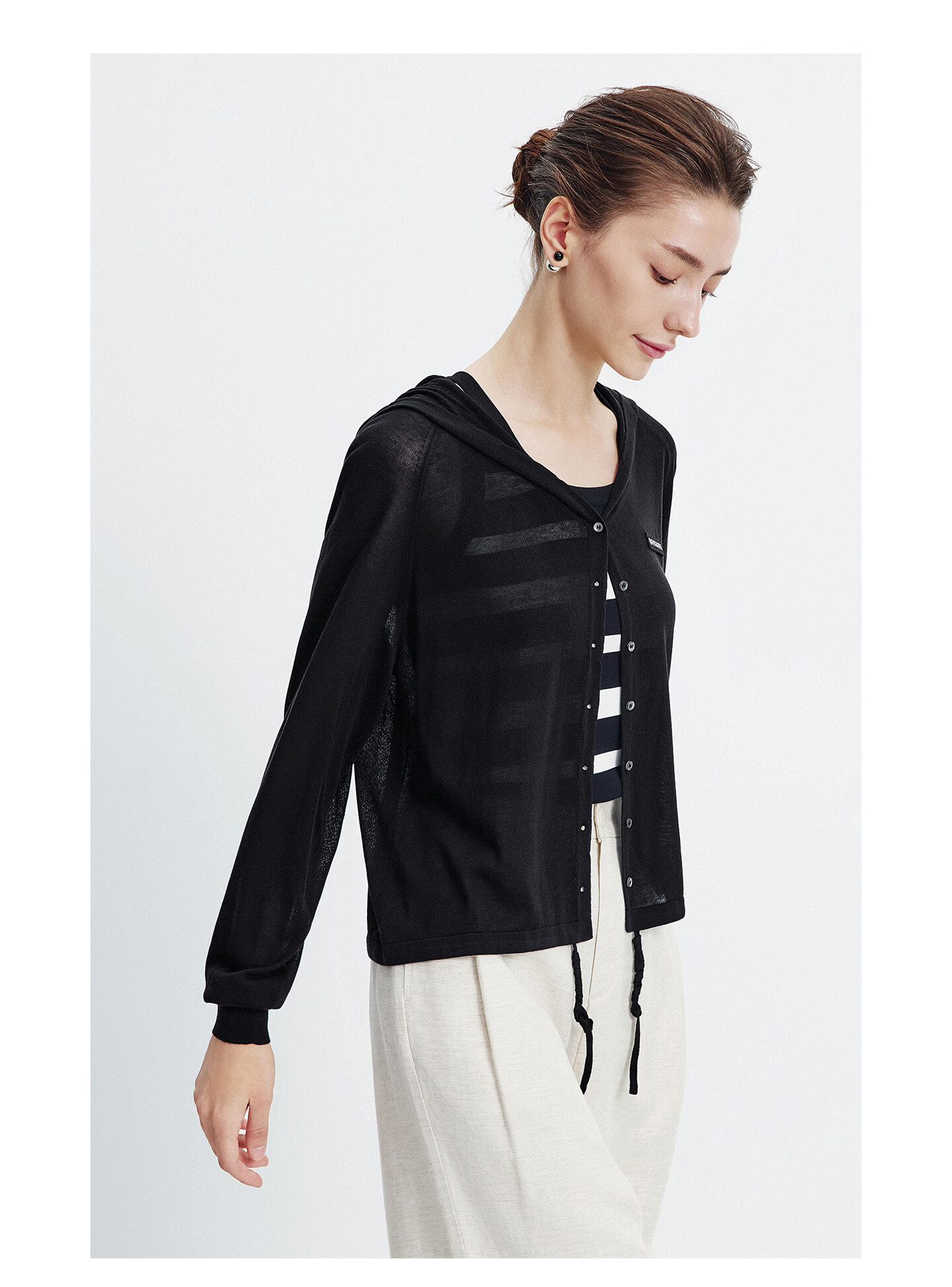 Navigare [Celebrity Edition] Small Sailboat 26 New Women's Lightweight Hooded Knit Cardigan Air Conditioning Jacket 2314096504 36