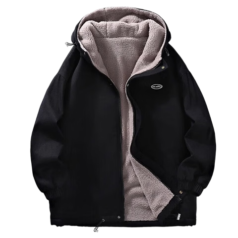 MiiOW Men's Cotton Padded Jacket Long Sleeve Warm Winter Thickened Coat Black L