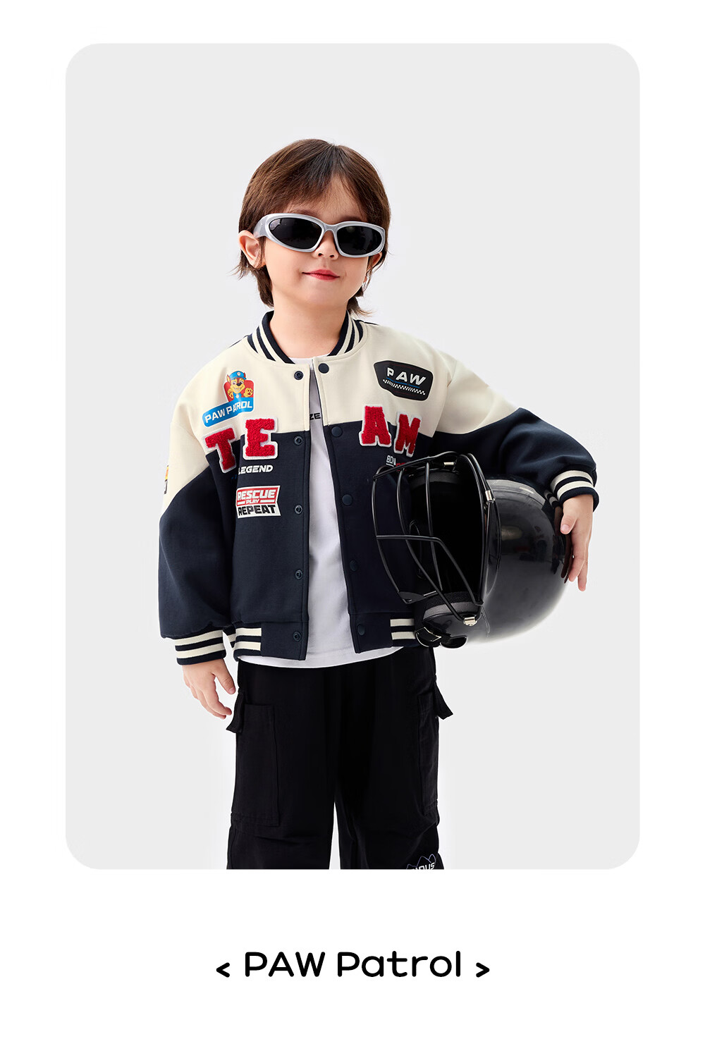 PAW PATROL Boys' Hip-Hop Motorcycle Baseball Jacket, Boys' Spring and Autumn High Street Motorcycle Top, Dark Navy, Size 140 5