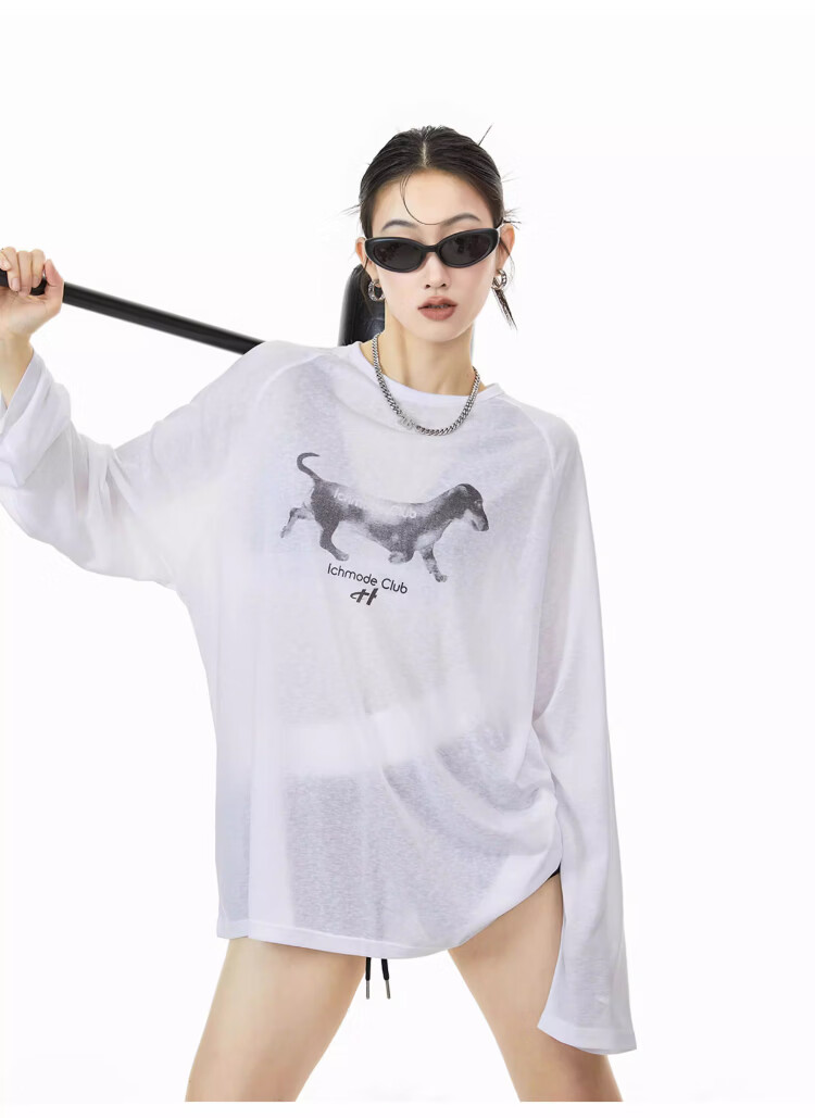 ICH MODE American-Style Physical Sun Protection Long-Sleeve T-Shirt, Thin Cool-Feeling Cover-Up for Women, Spring And Summer New Loose Top, Pink, L 23