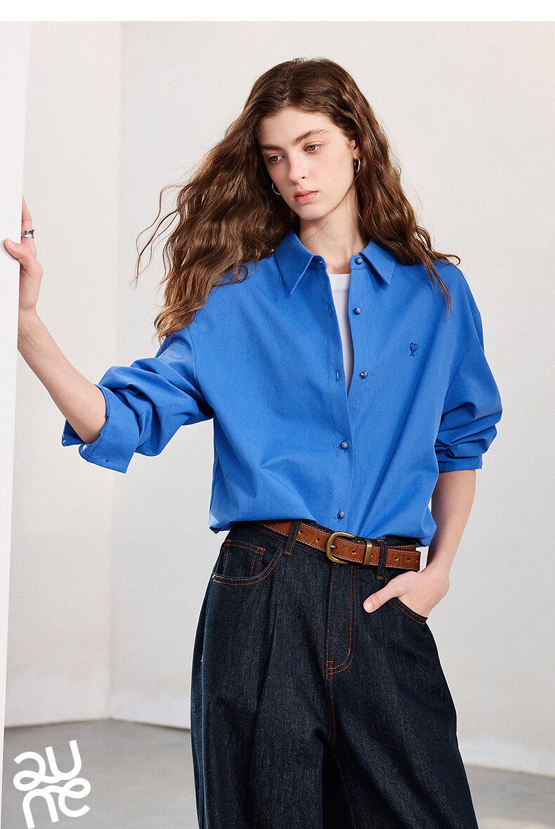 Chuyua Heart Embroidery Shirt Women 2025 Autumn New Simple Versatile Solid Color Pure Cotton Blouse White L 44