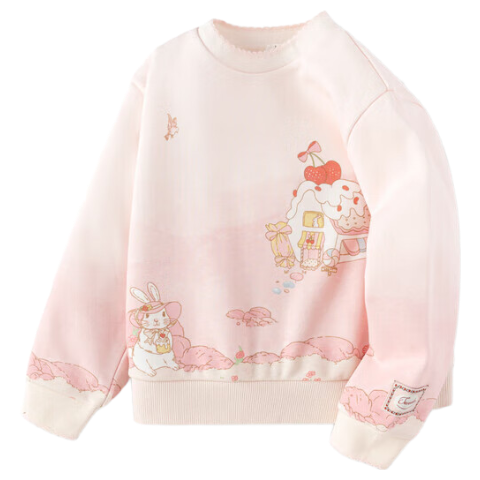 BALABALA Girls' Fleece-Lined Sweatshirt, Autumn And Winter Top, Sweet And Cute