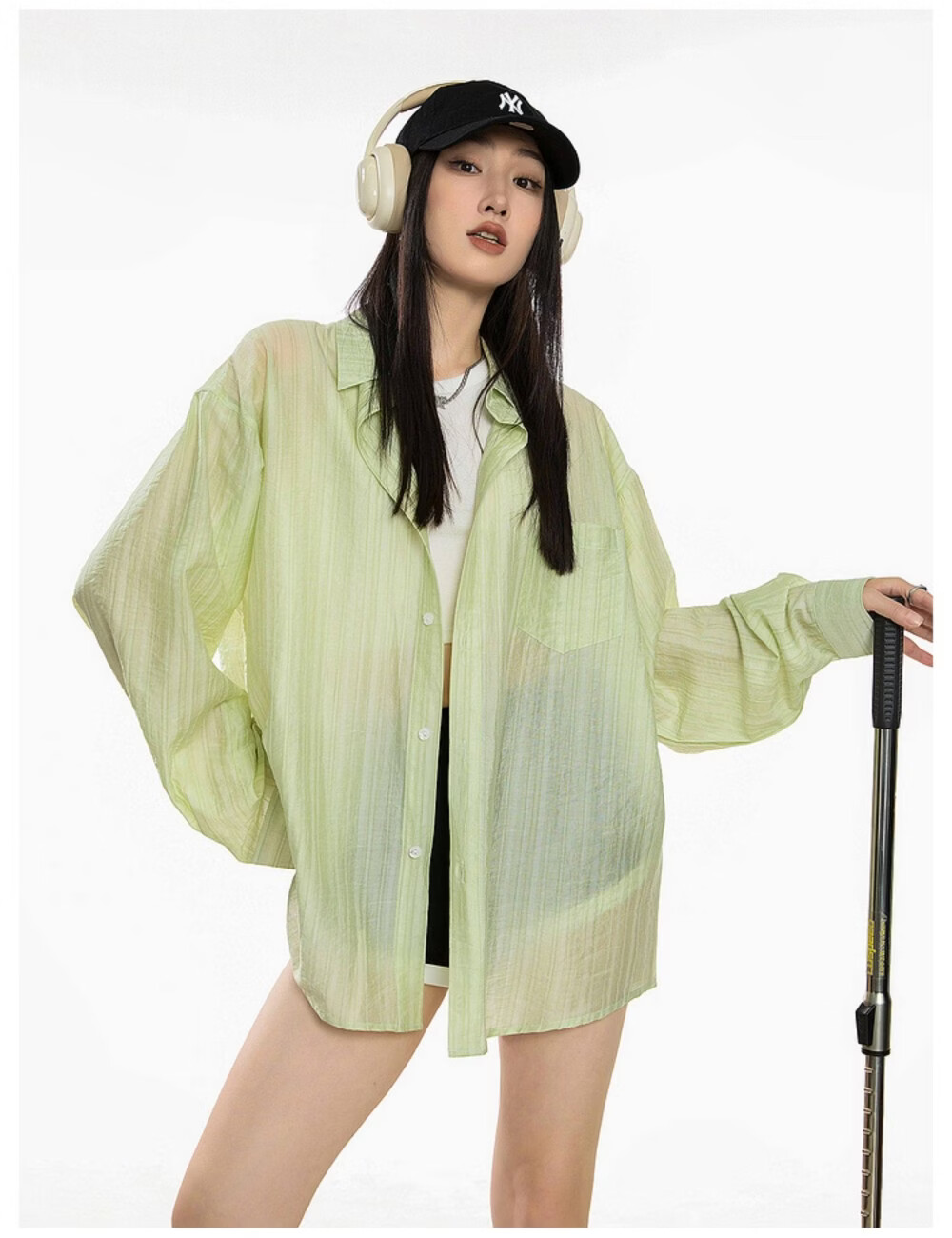 ICH MODE American Style White Shirt Women Summer Loose Physical Sun Protection Shirt Jacket Long Sleeve Top Blue XL 48