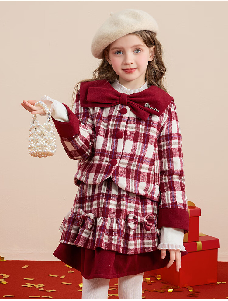 Disney Girls' Warm Set Autumn Spring 2026 New Stylish Children's Red Jacket Pleated Skirt Two-Piece Set 11