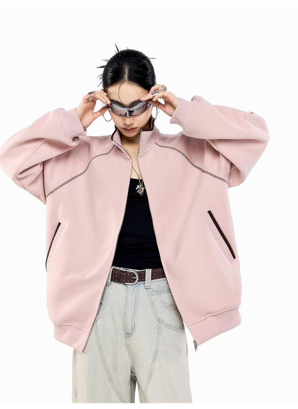 ICH MODE American Style Hassel Corduroy Sports Jacket Women 2026 Spring New Loose Cardigan Sweatshirt Zipper Top Dark Gray XL 6