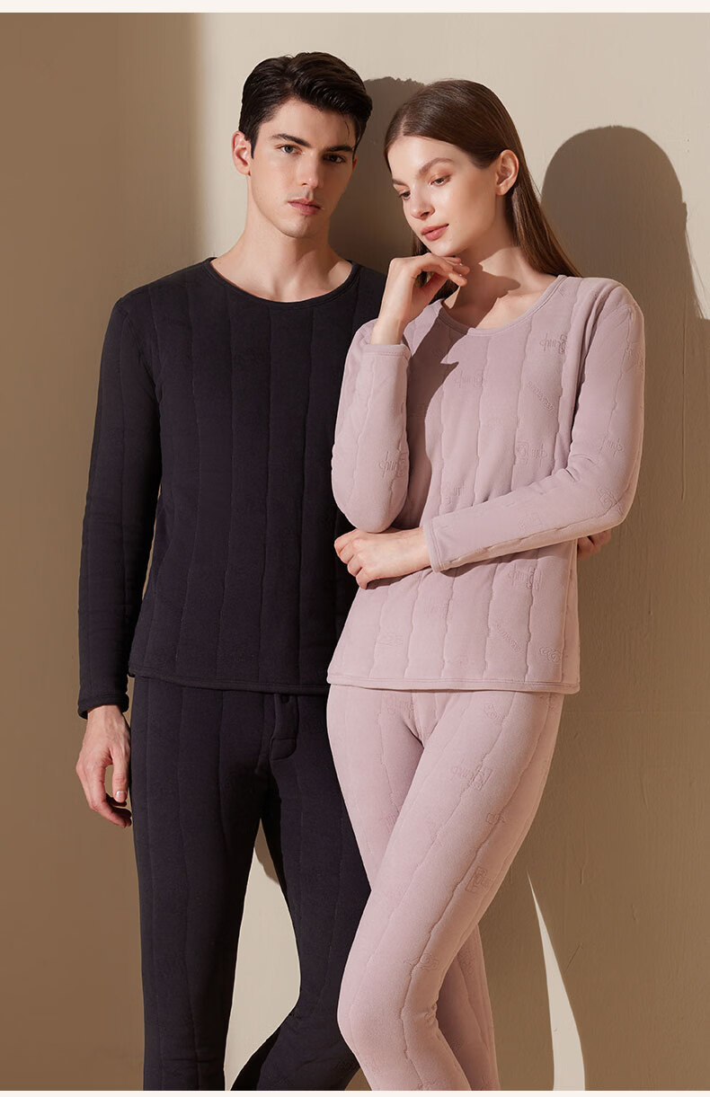 MiiOW 100% Wool Filled Men's Thermal Underwear Set Thickened Fleece Autumn Winter Warm Long Johns for Men and Couples 15