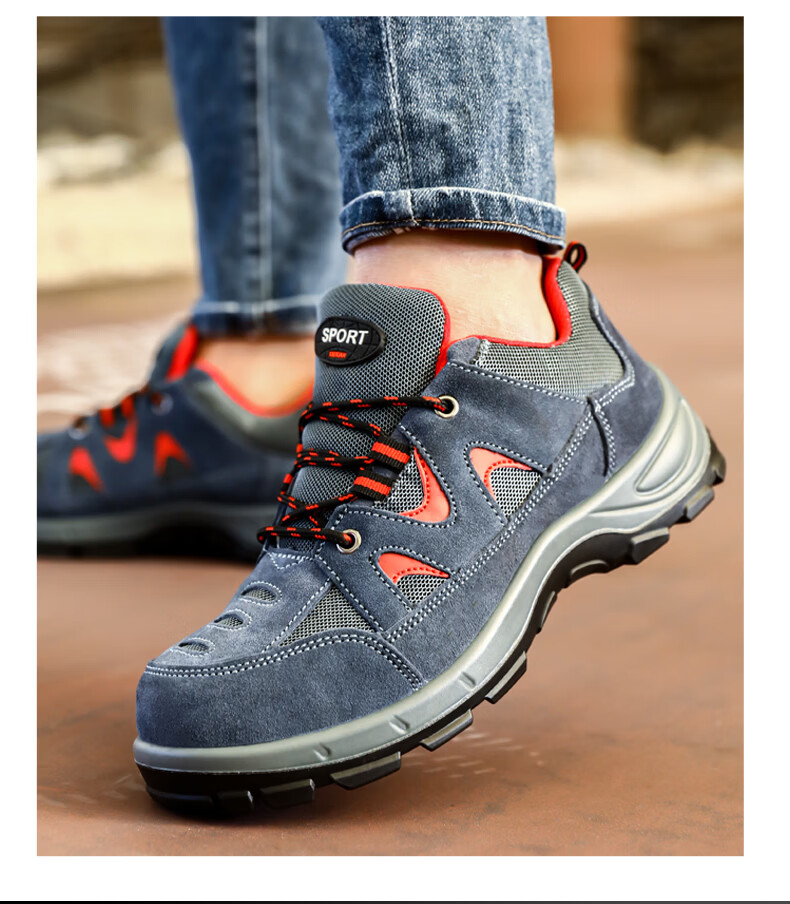 JUNBU Men's Safety Shoes Steel Toe Anti-Smash Anti-Puncture Lightweight Comfortable Durable Work Shoes 2135F Size 38 5