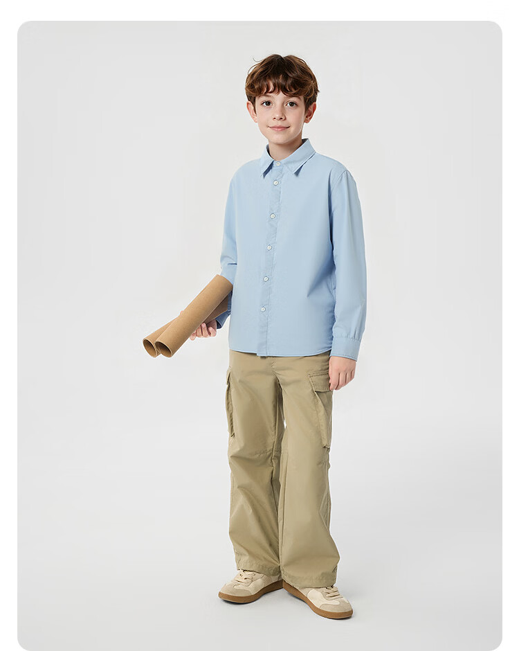 Balabala Boys' Long Sleeve Shirt with Turn-Down Collar Baby 2026 New Spring Curved Hem Pure Cotton Skin-Friendly Versatile Top 24