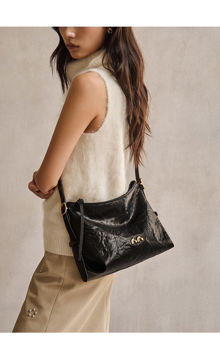 Nalandu [Dong Xuan Same Style] Black Stone Hobo Bag New Cowhide Underarm Shoulder Bag Birthday 38 Goddess Festival Gift 15