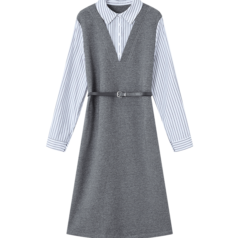 Demana [Cloud Oxygen Cotton Blend] Spring Smart Commuter Two-Piece Style Lapel Loose Mid-Length Women's Dress