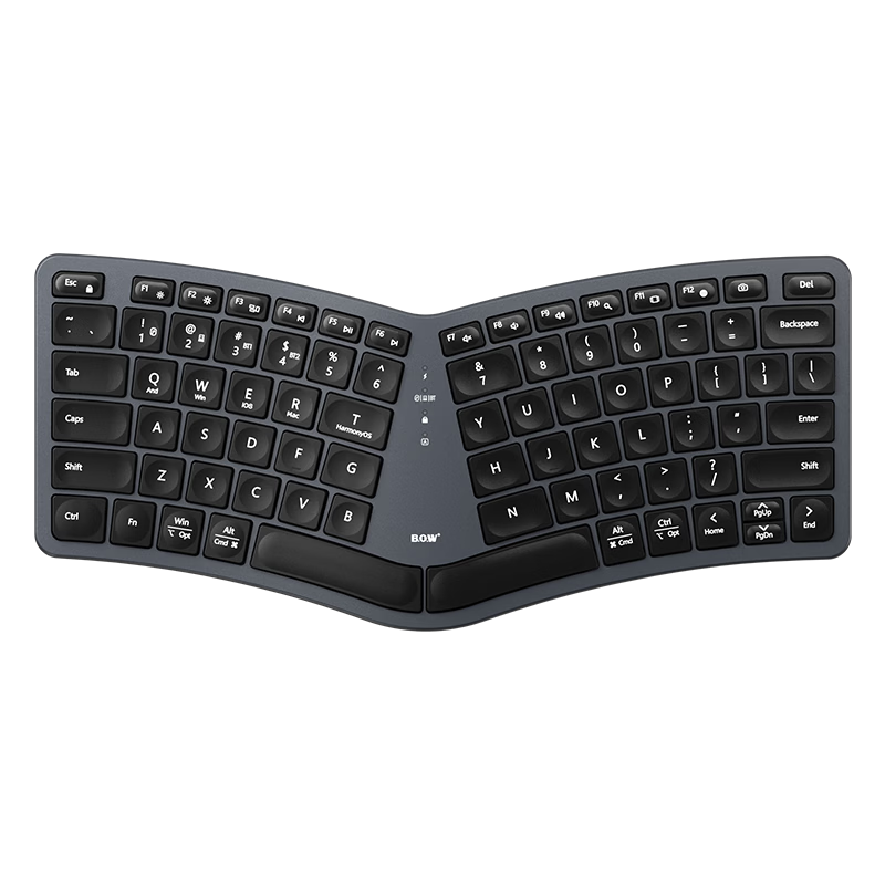 B.O.W Hangshi HD429CL Ergonomic Tri-Mode Keyboard for iPad Tablet Bluetooth Wireless Mobile Phone Typing Accessory Portable Laptop Silent Office Use Black Gray